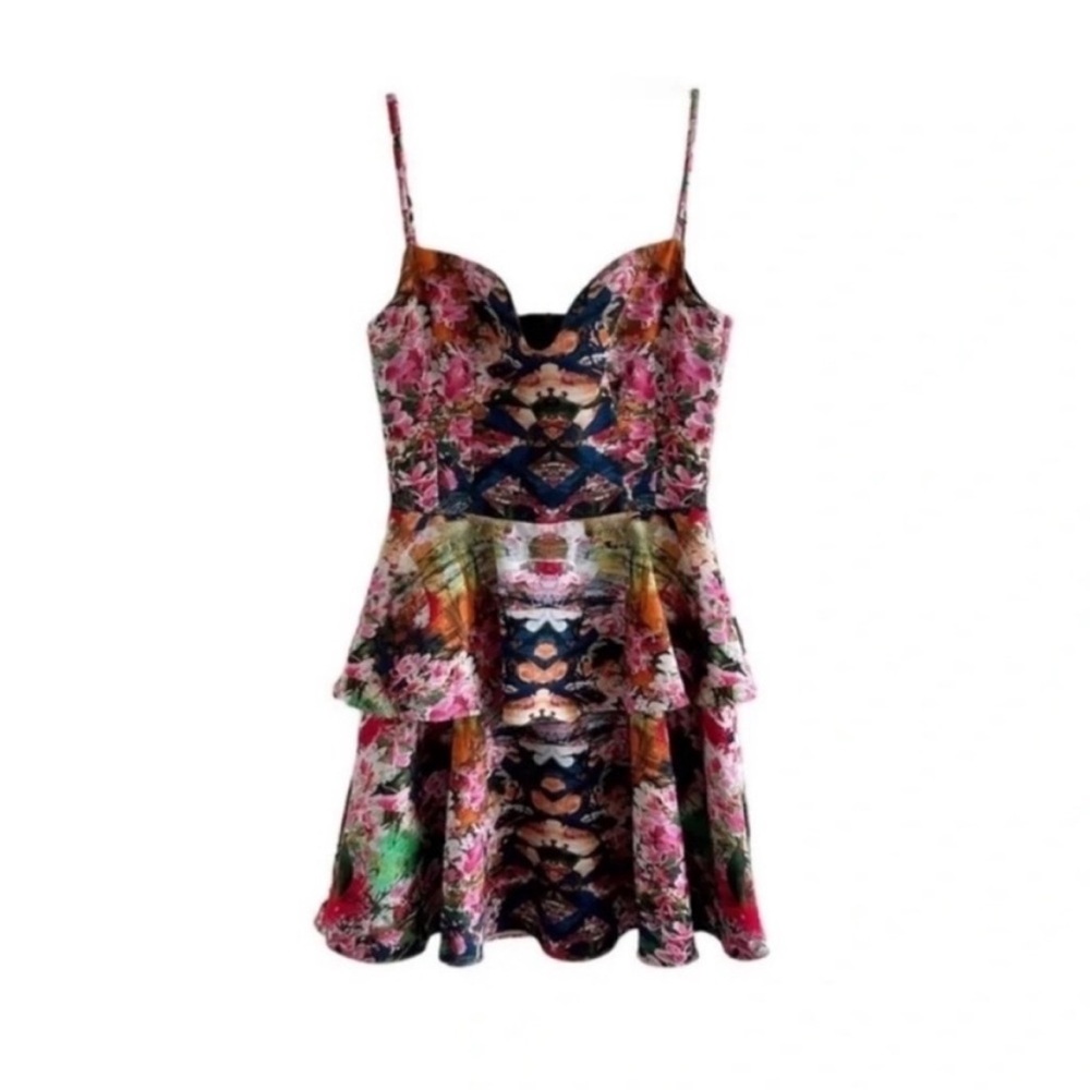 Black Halo Floral Tiered Mini Dress